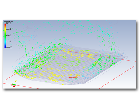 simulated fluid flow speed in m/s